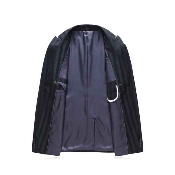 Mens 2 Piece Suit Slim Fit Stripe Tuxedo Blazer Pants Set - Picture 4 of 7